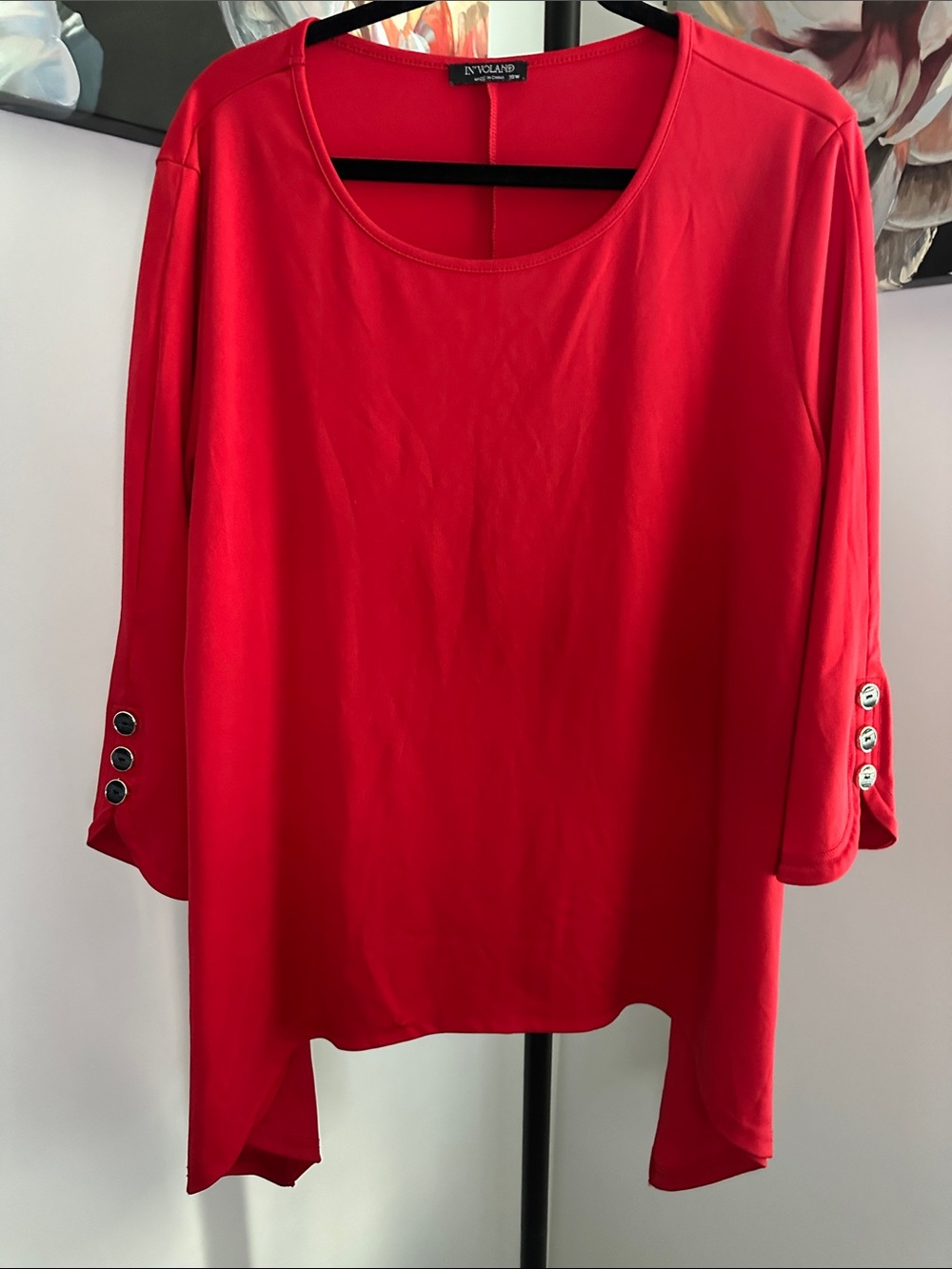 Women's Red Scoop-Neck Tunic with Button-Cuff Detail